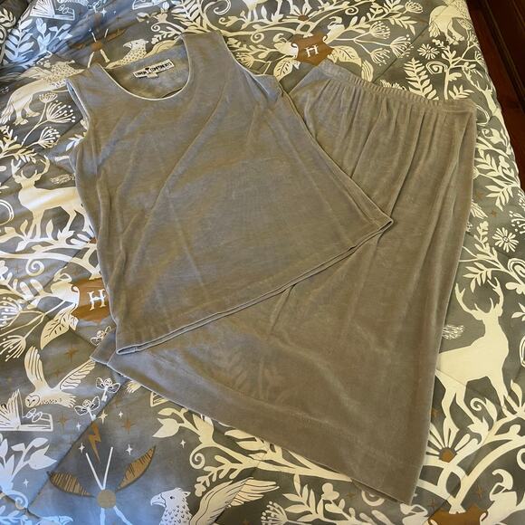 Y2K Vintage Caron Components USA metallic 2 piece set skirt tank top silver - Picture 2 of 16